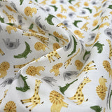 Pretty Polly Safari Friends Polyester Cotton White Giraffe Elephant Animal Print Dress Fabric