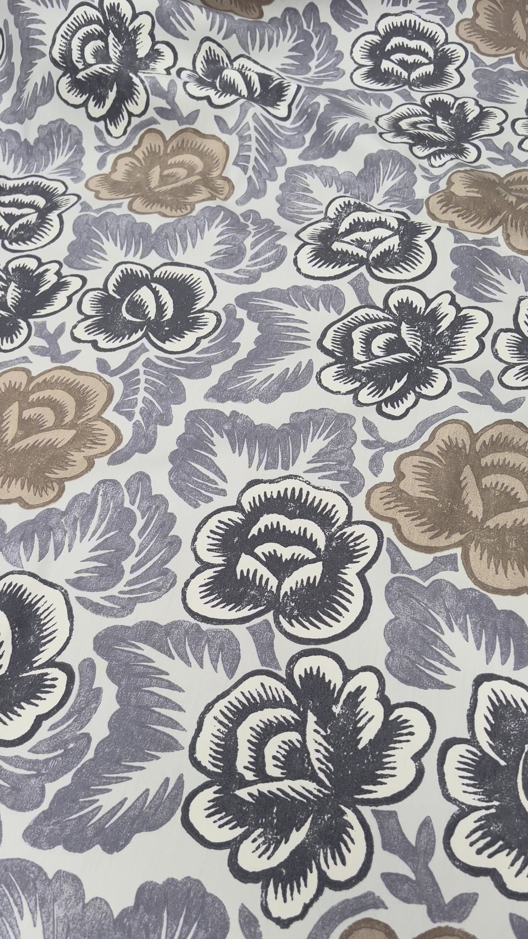 Grey Taupe Floral Printed Cotton Fabric Designers Guild - Havana Video
