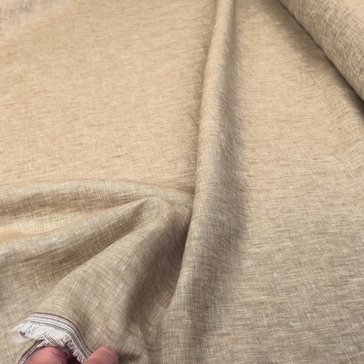 Linen Melange Tan Plain Woven Dress Fabric Video