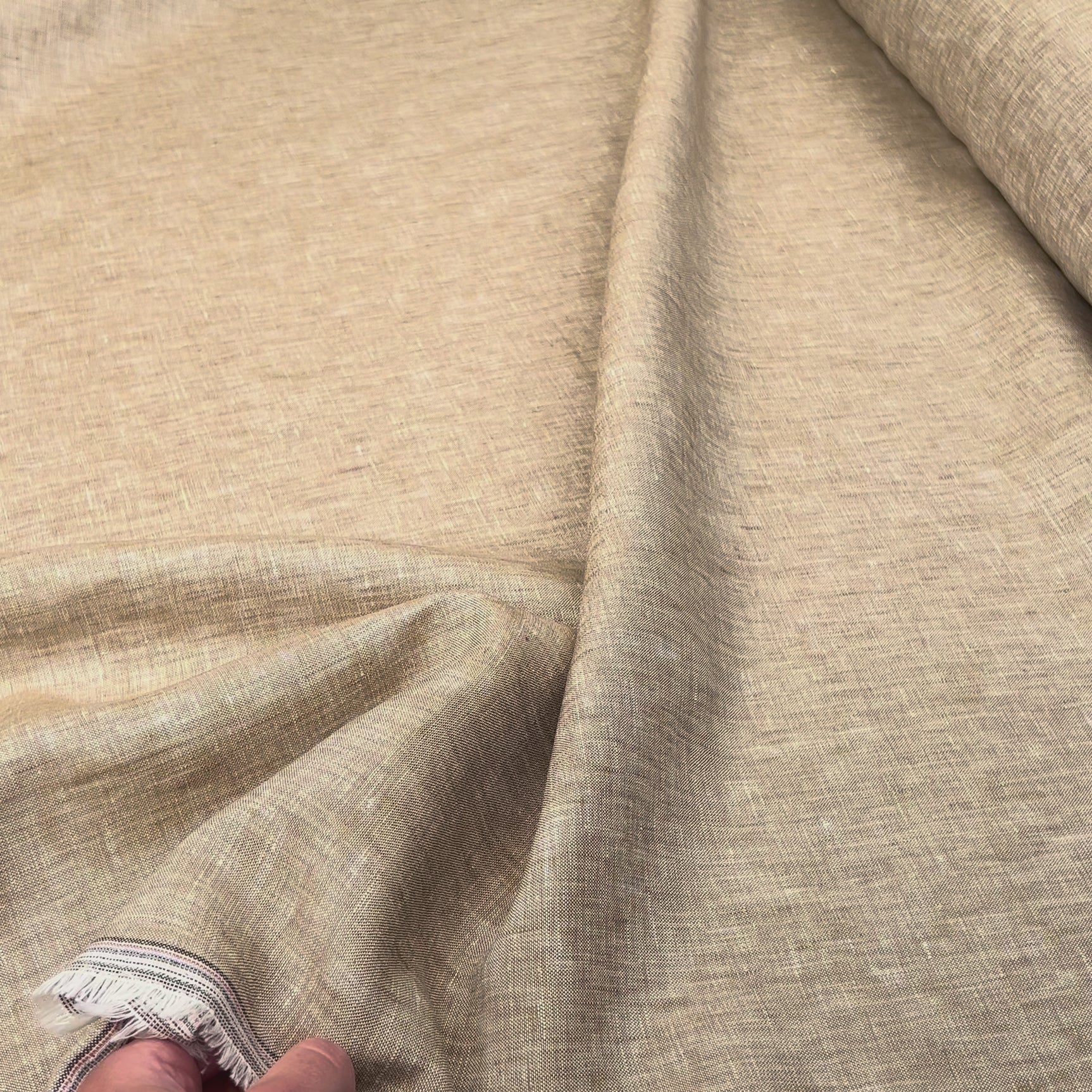 Linen Melange Tan Plain Woven Dress Fabric Video