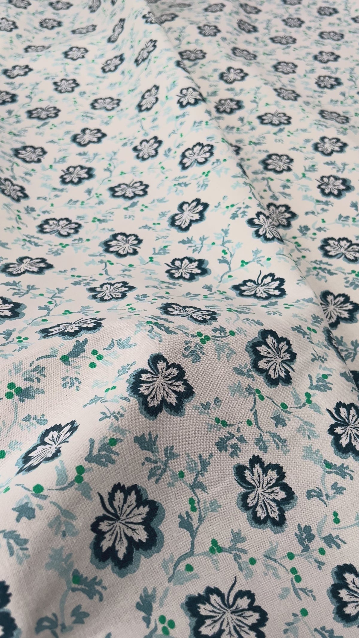 Grey Floral Printed Cotton Fabric Designers Guild Camomile Aqua Video