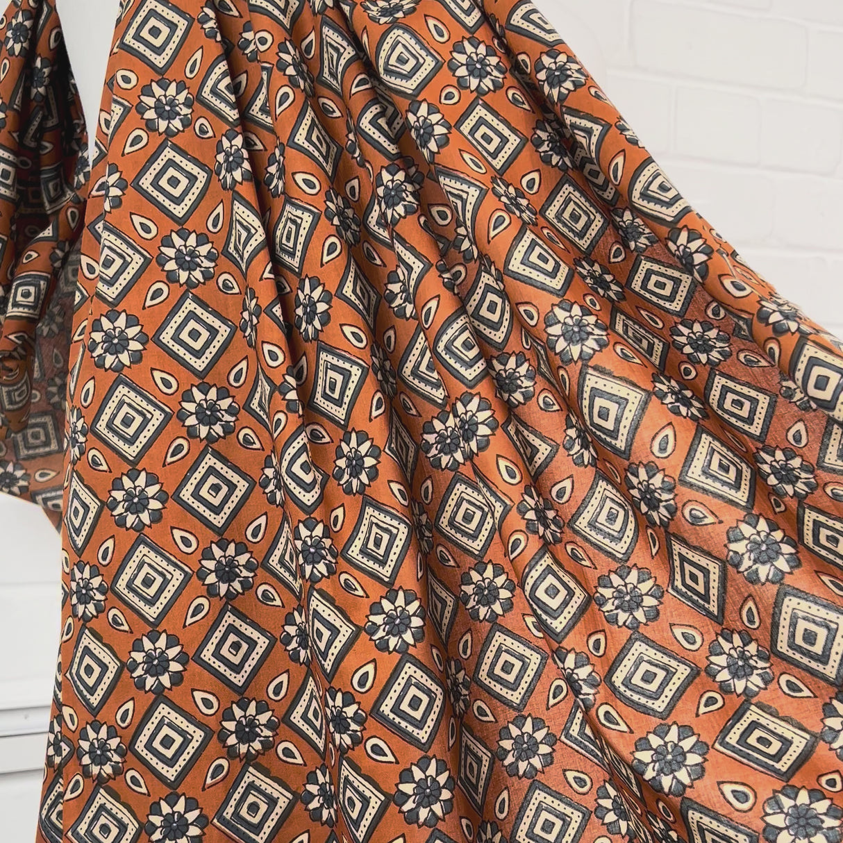 Cotton Voile Kiara Orange Abstract Batik Printed Oeko Tex Fabric Video