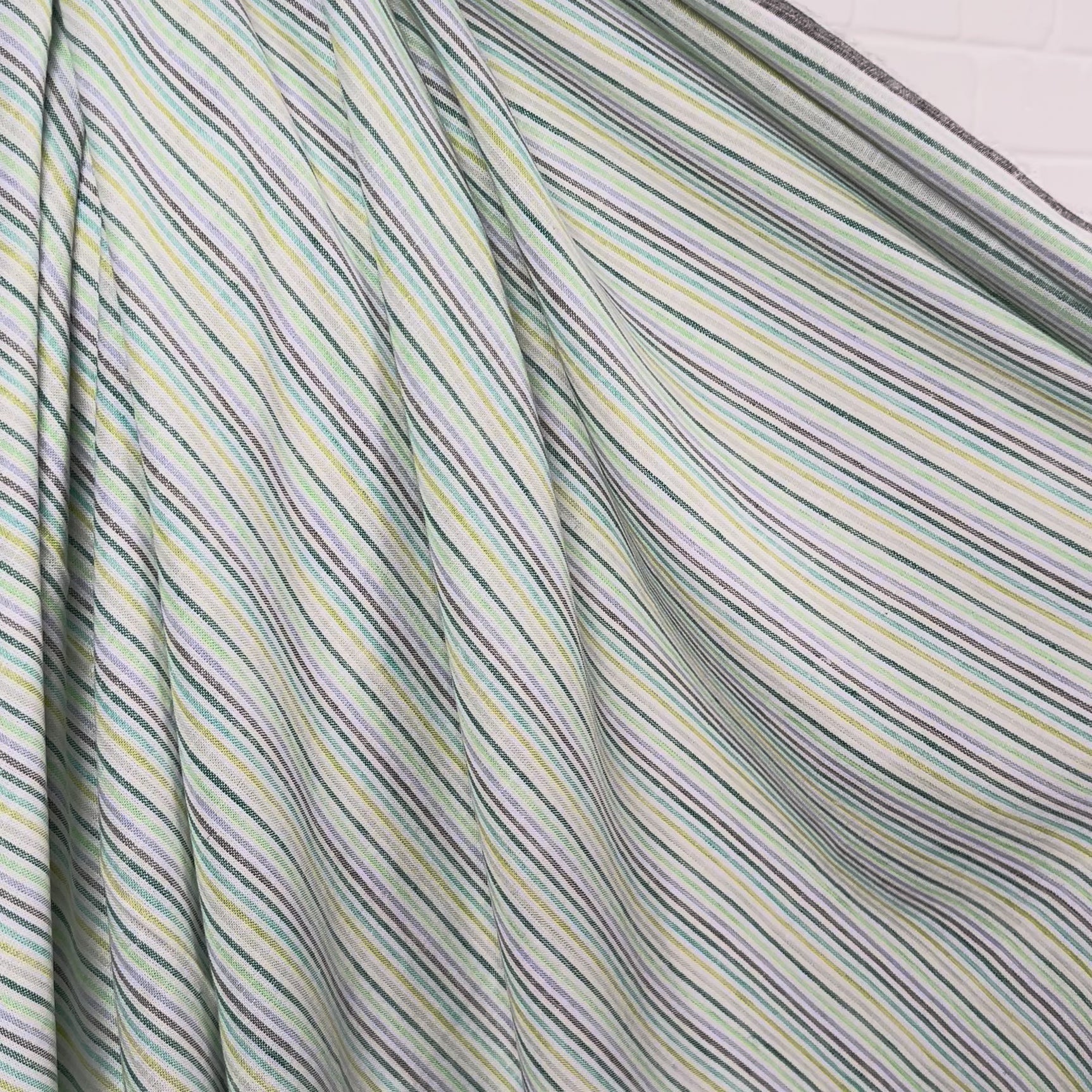 Helter Skelter Lagoon Green Viscose Linen Stripe Woven Dress Fabric Video