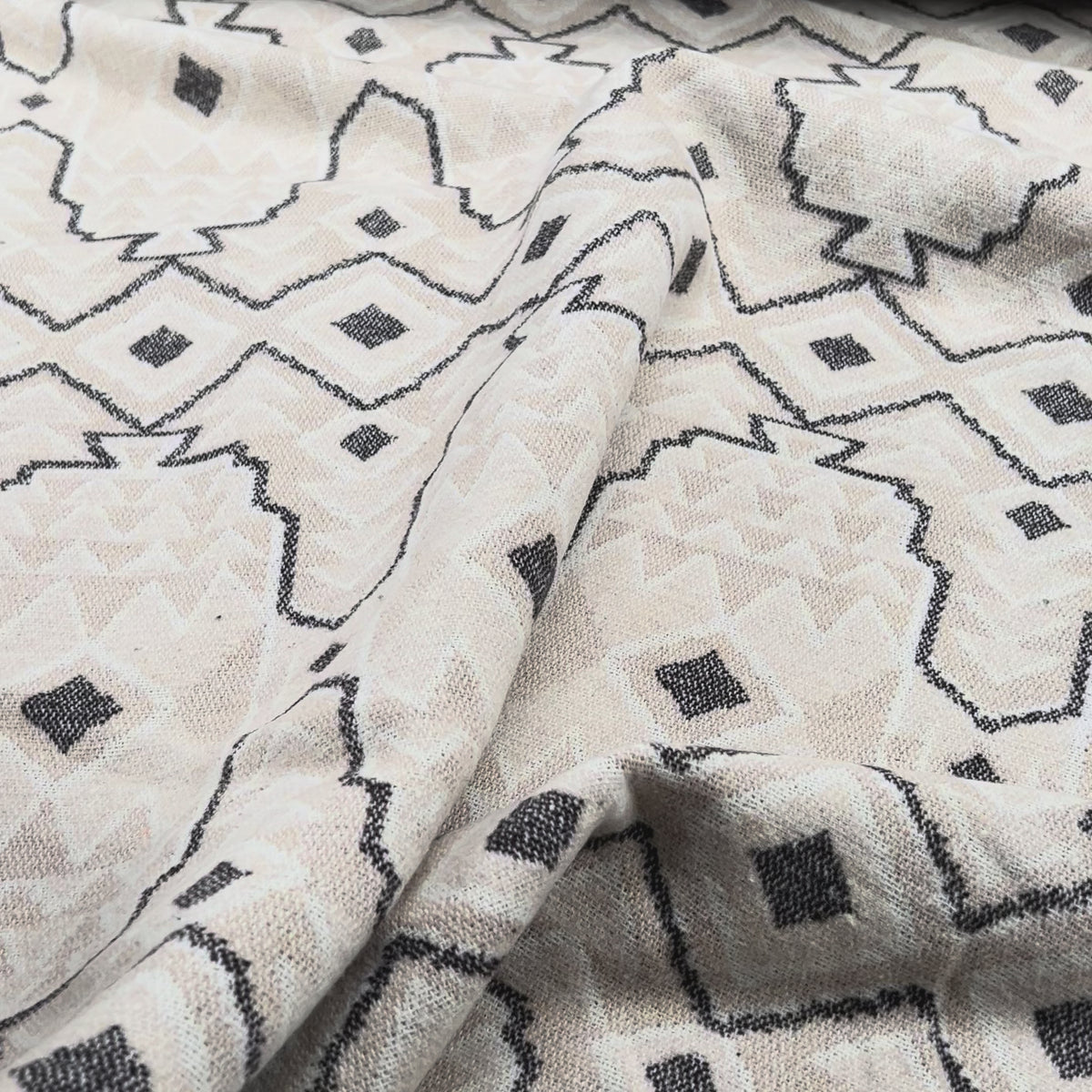 Eastern Surprise Wool Polyester Mix Brushed Abstract Cream Grey Coating Fabric Vid