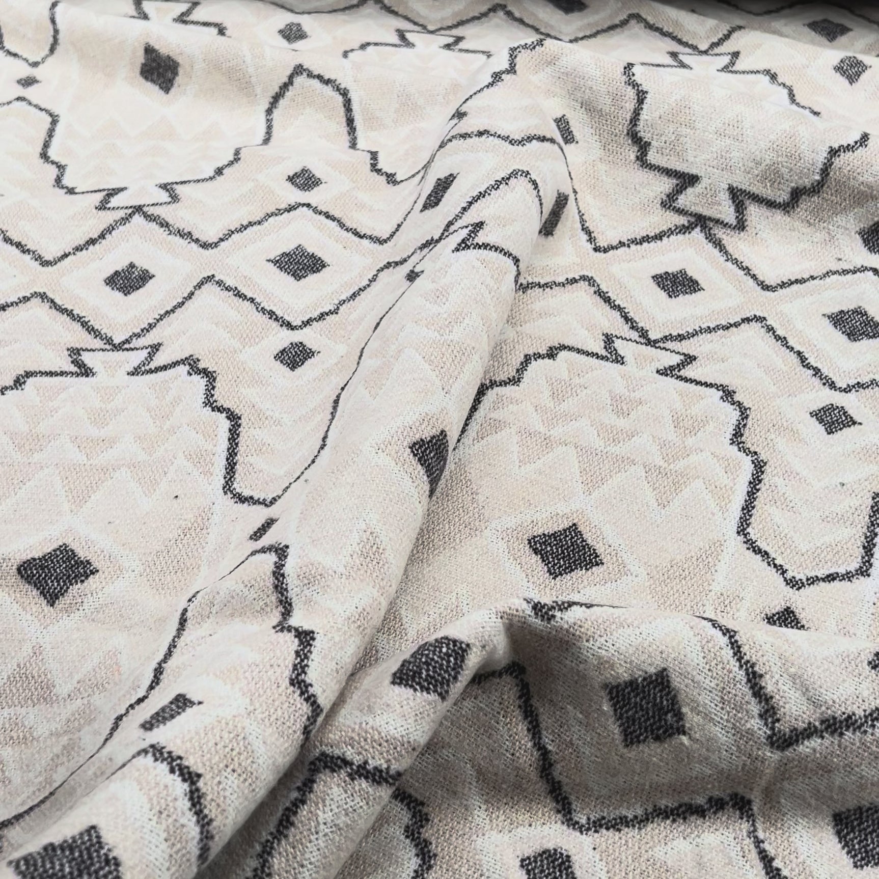 Eastern Surprise Wool Polyester Mix Brushed Abstract Cream Grey Coating Fabric Vid