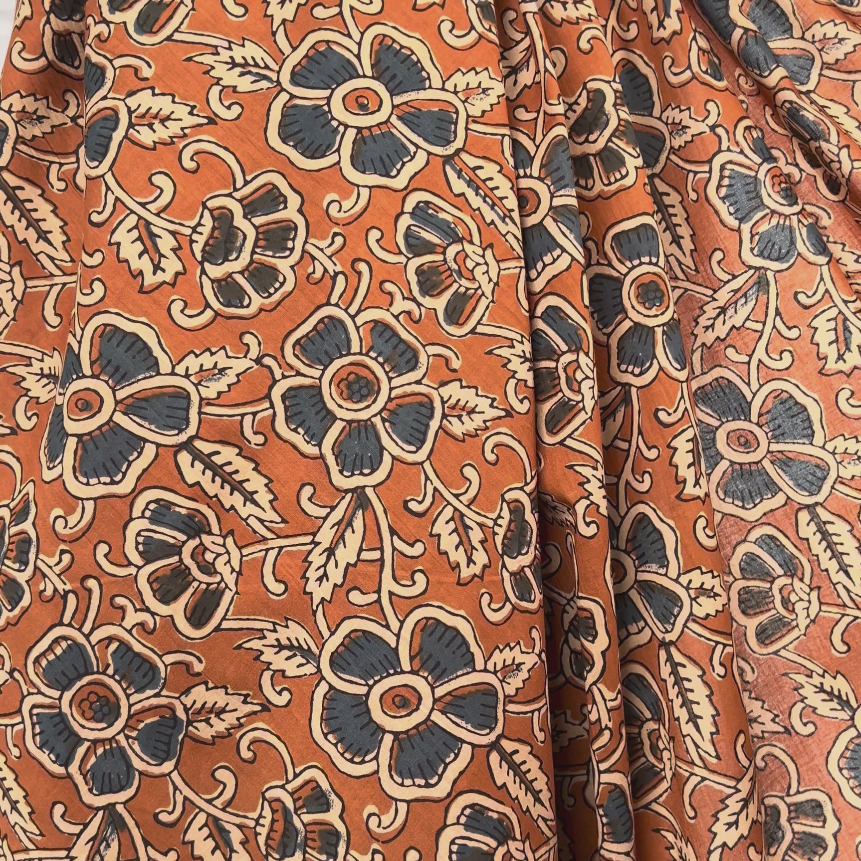 Cotton Voile Diya Orange Floral Abstract Batik Printed Oeko Tex Fabric Video