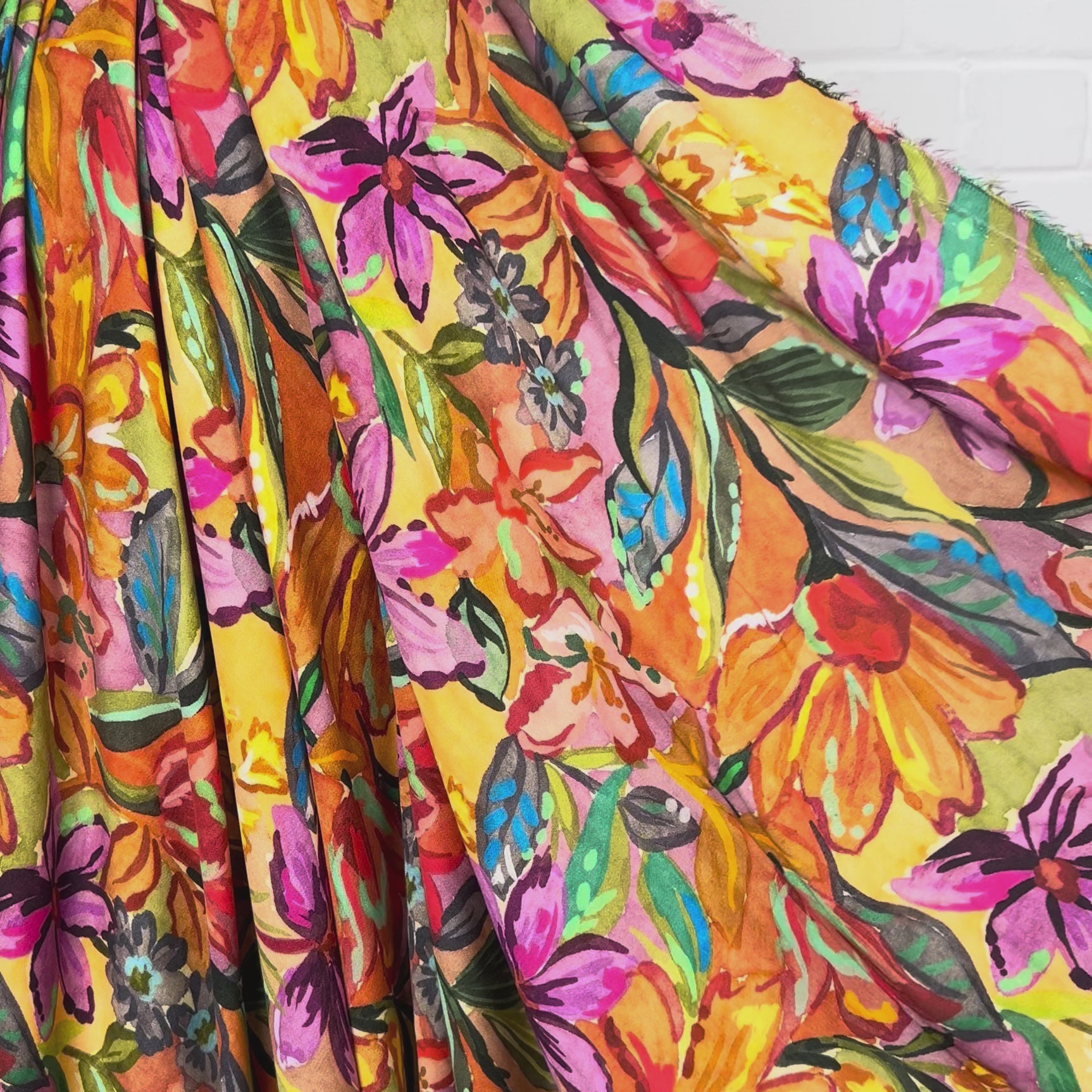 Orange Floral Print Viscose Dress Fabric Italian Challis Solara Video