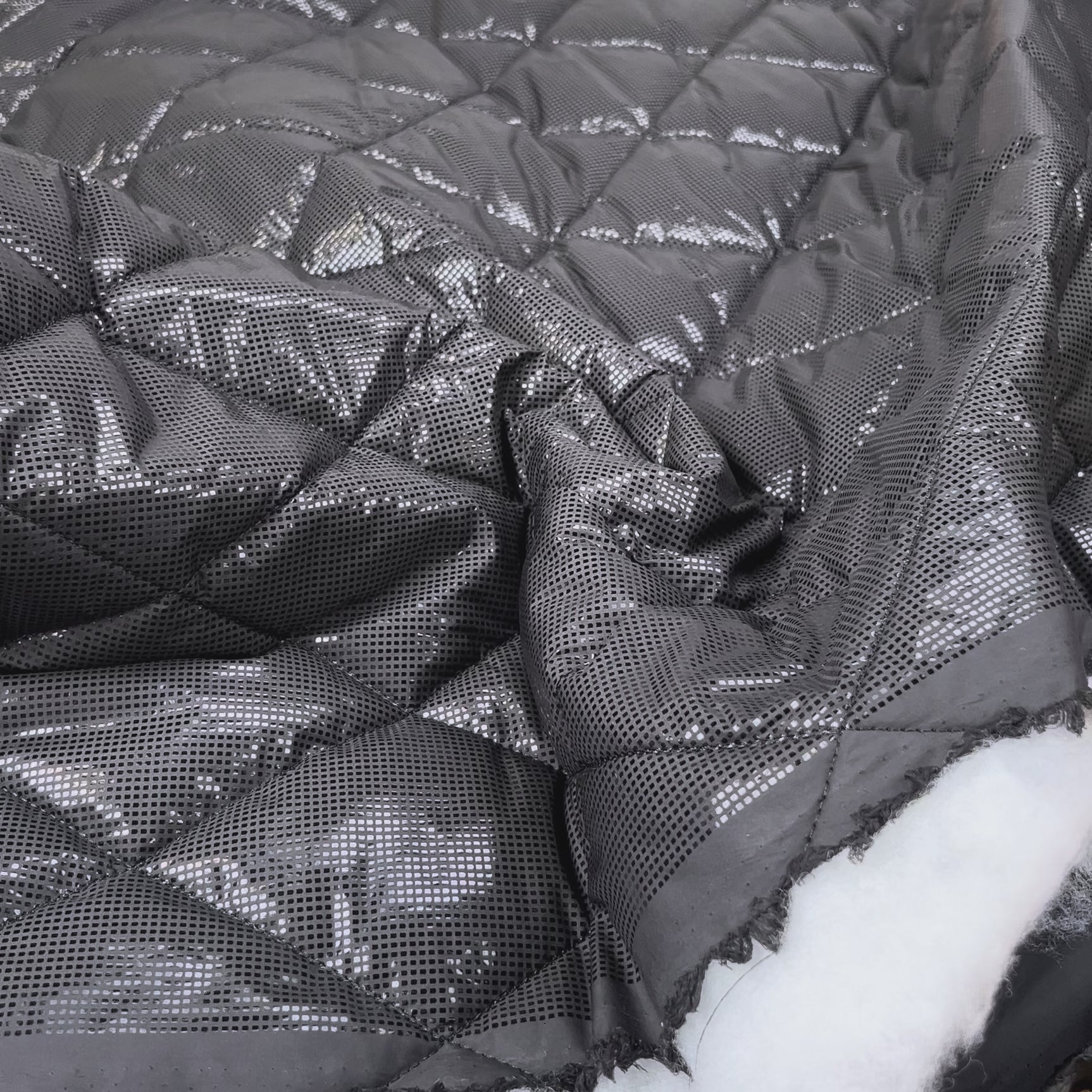 Foil Quilting Black Polyester Wadded Diamond Coating Fabric video