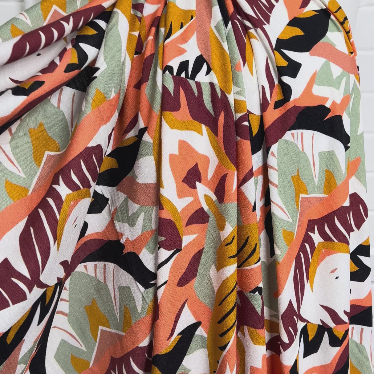 Abstract Digital Print Rayon Spandex Fabric Linen Tropics Wild Folk Video