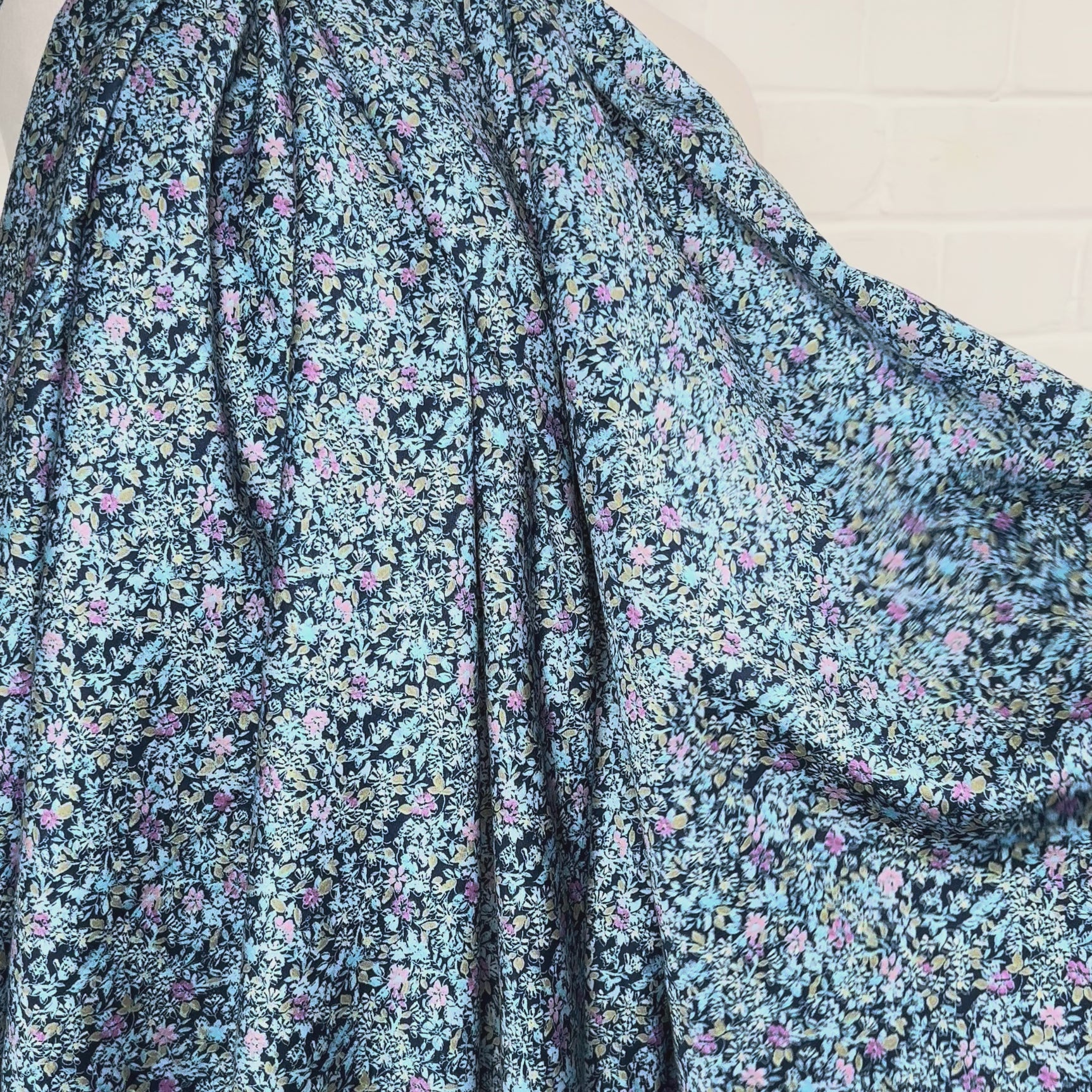 Cotton Sateen Blue Ditsy Floral Dressmaking Fabric Tea Dance VIdeo
