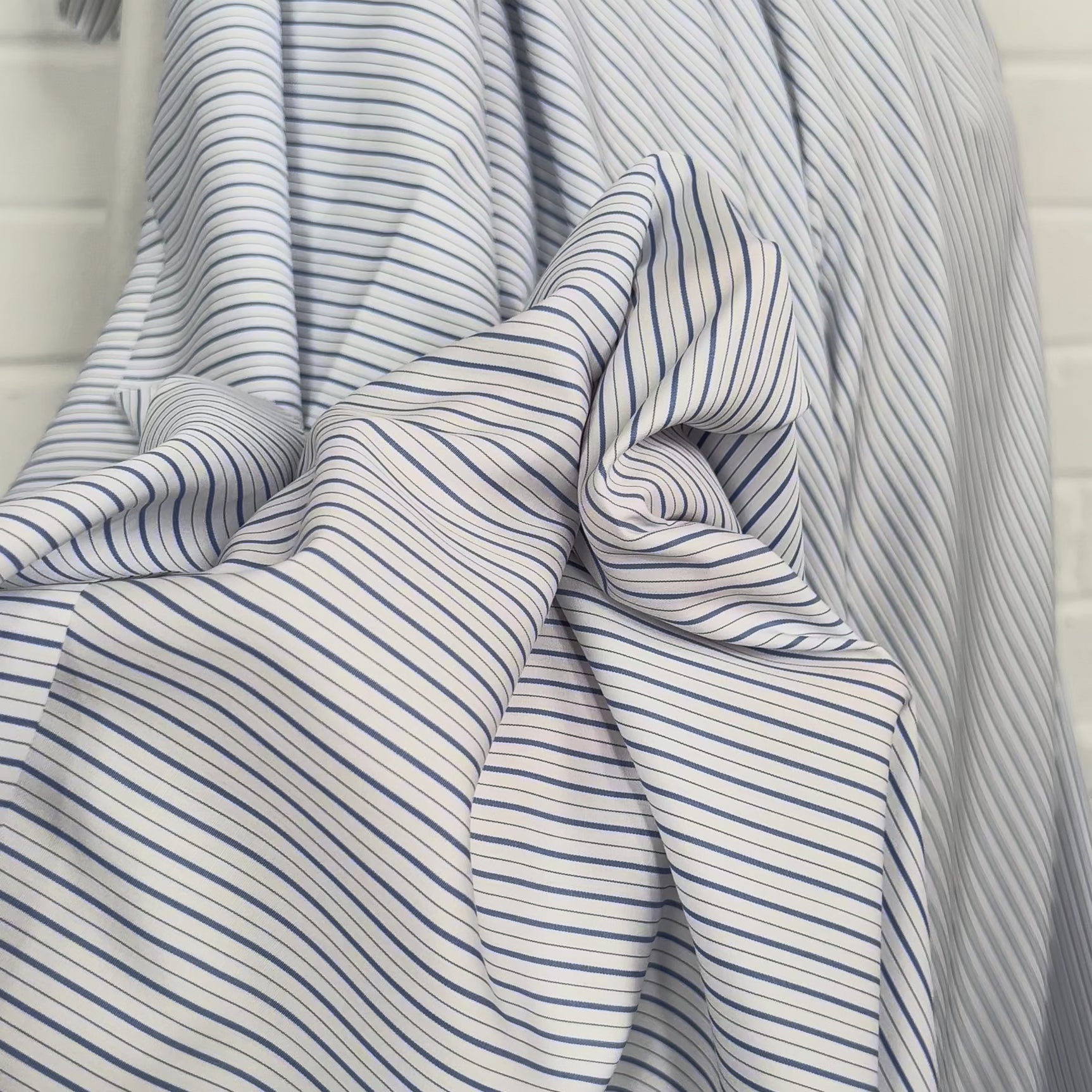 Cotton Rigato Double Blue White Italian Stripe Fabric Video