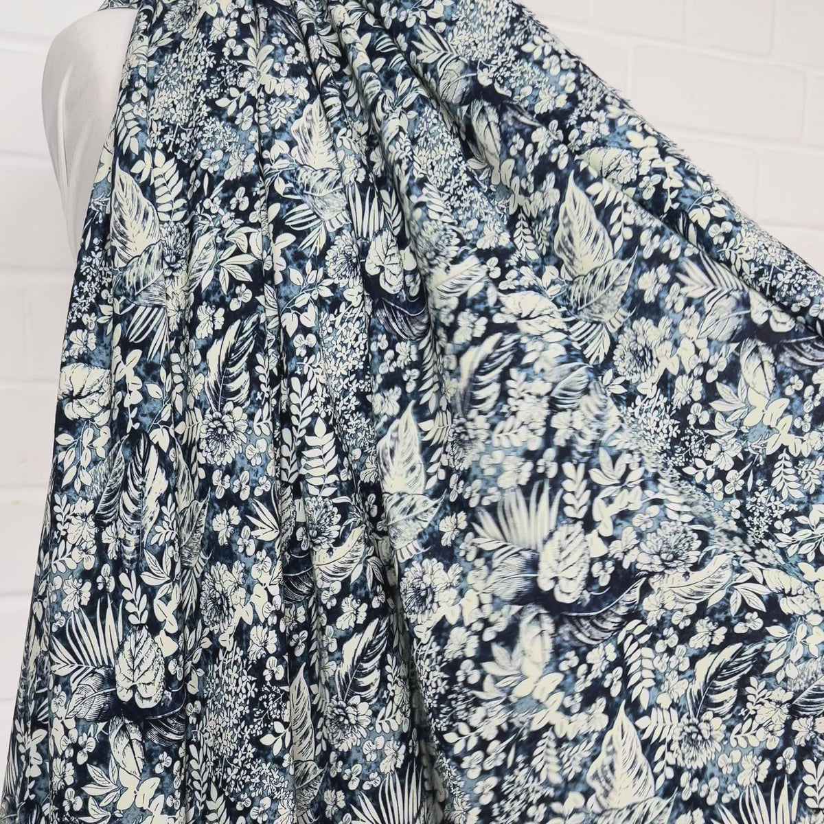 Lyocell Fleur Navy Blue Floral Lightweight Dress Fabric Video