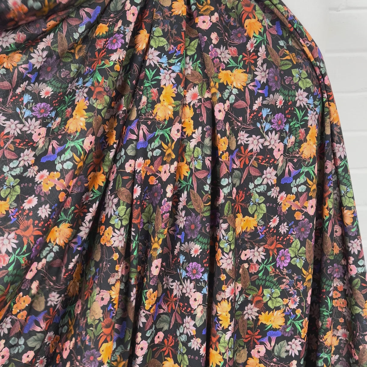 Gently Does It Viscose Floral Italian Black Multicoloured Dress Fabric Video