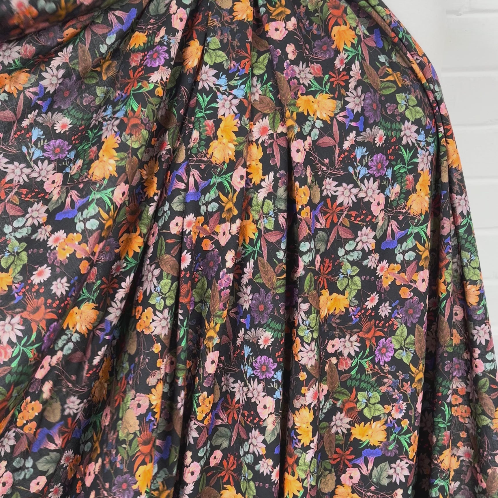 Gently Does It Viscose Floral Italian Black Multicoloured Dress Fabric Video