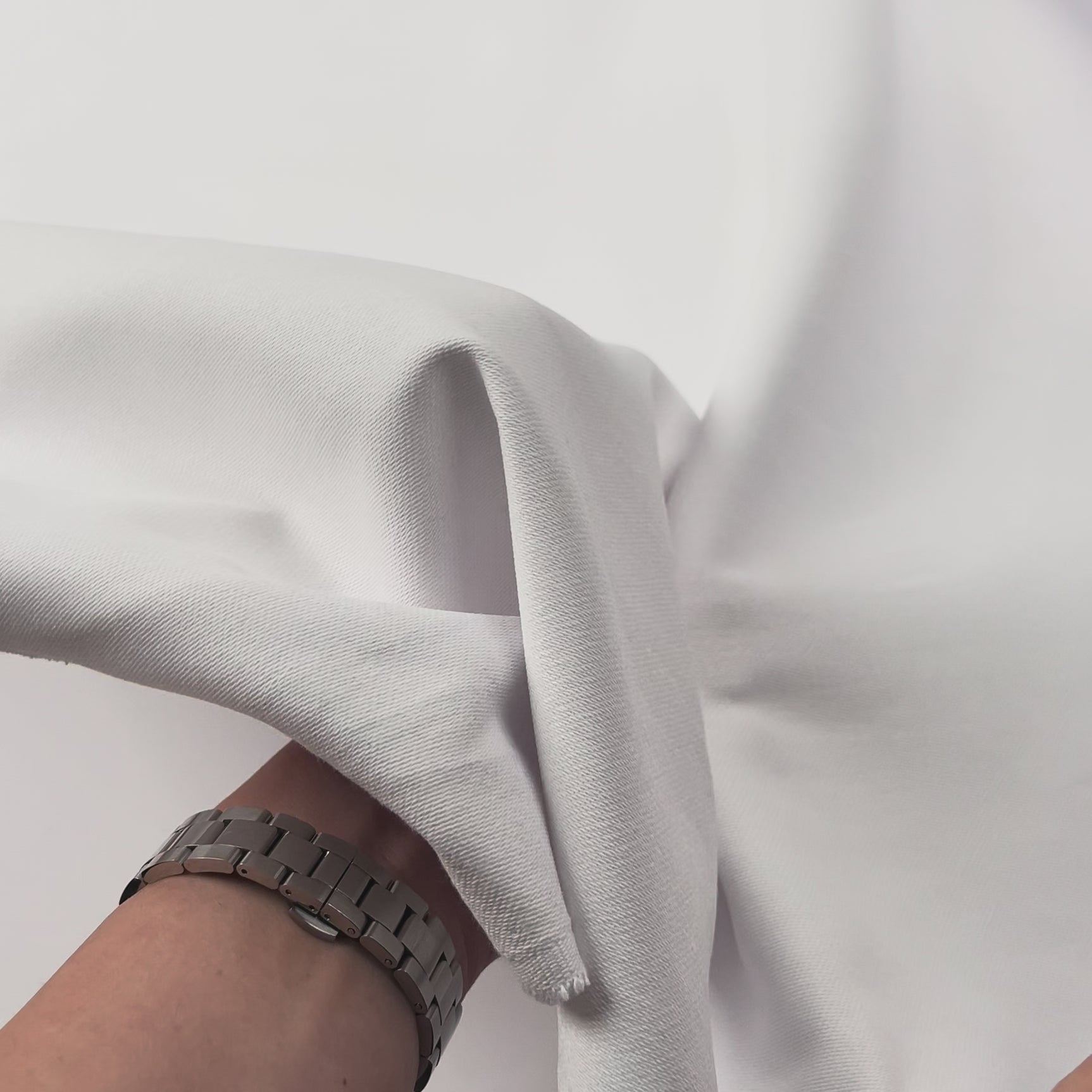 Pretender White Cotton Drill Plain Woven Trouser Fabric Video