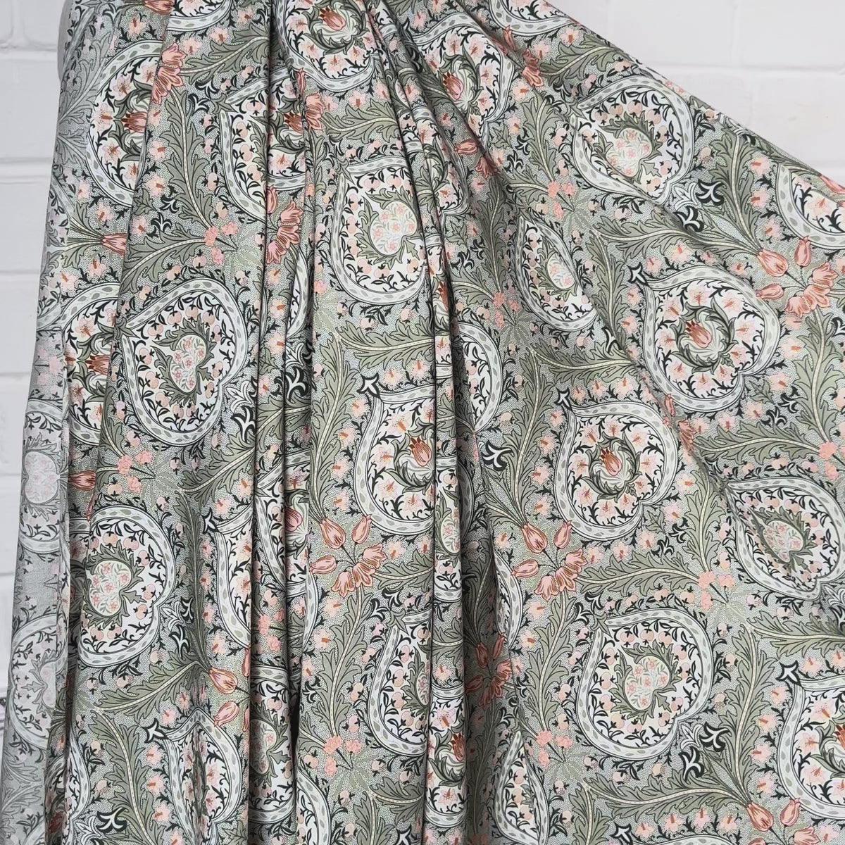 Green Floral Print Dress Fabric Pima Cotton Lawn Orchard Vine Video