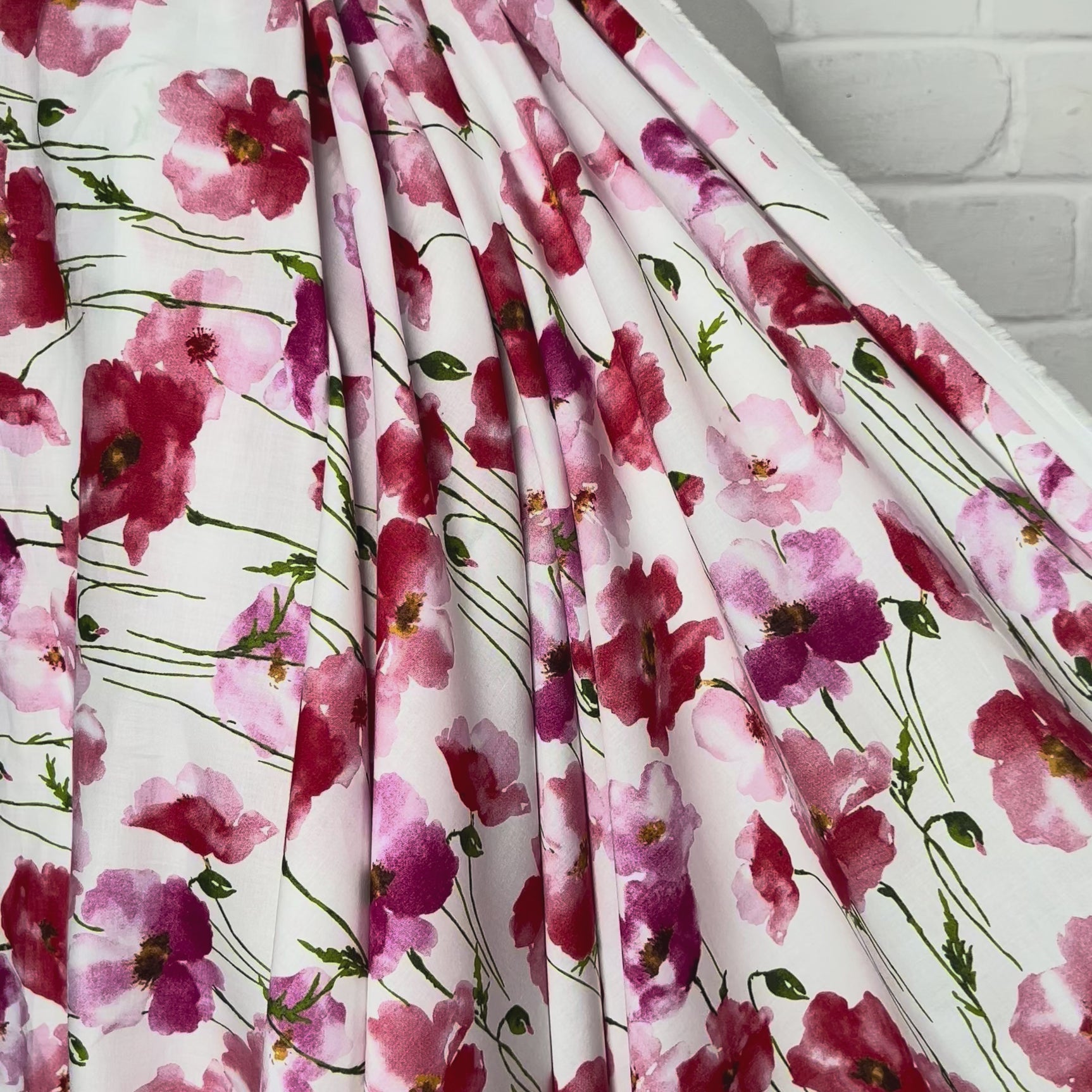 Printed Floral Dress Fabric Pima Cotton Lawn Soft Focus Rose Video