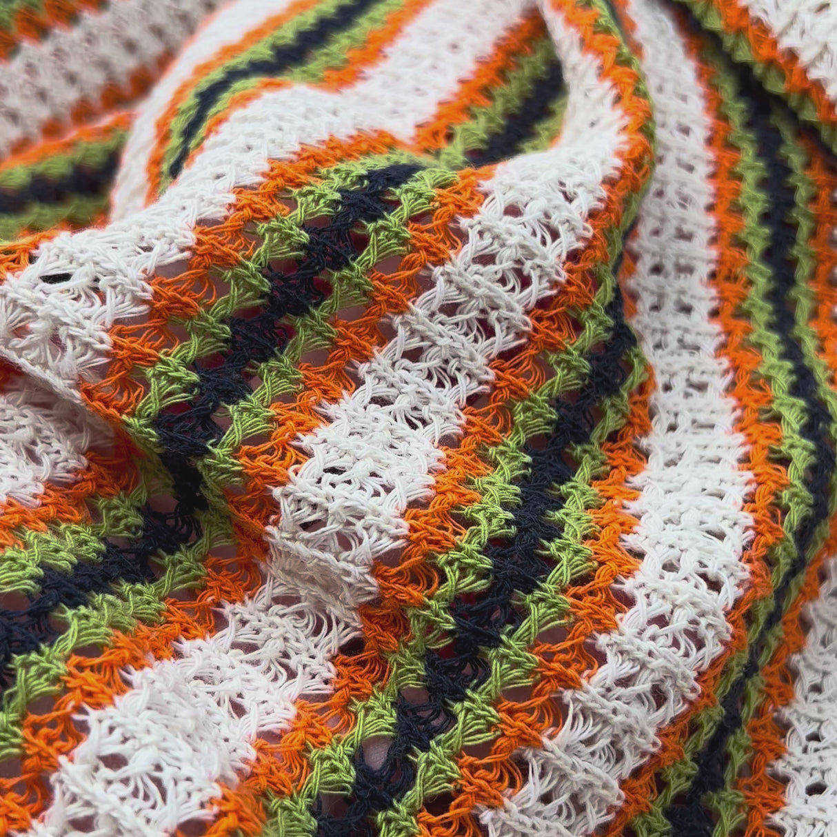 Polycotton Orange green Striped Crochet Fabric Cadiz - Cinnamon Stripe Video