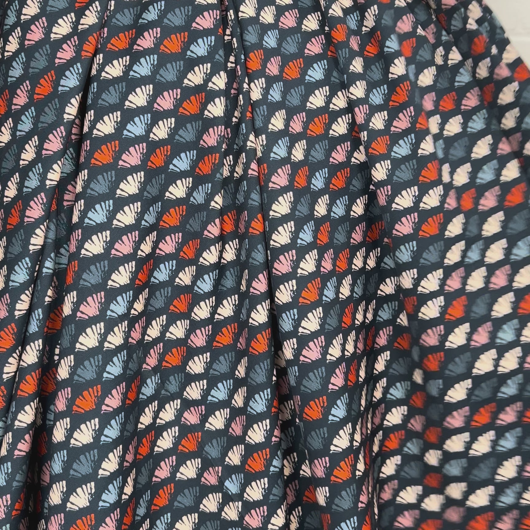 Abstract Printed Cotton Dress Fabric Dashwood Poplin Navy Fans Video