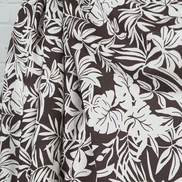 Brown Floral Print Cotton Voile Dress Fabric Island Breeze - Coconut Video