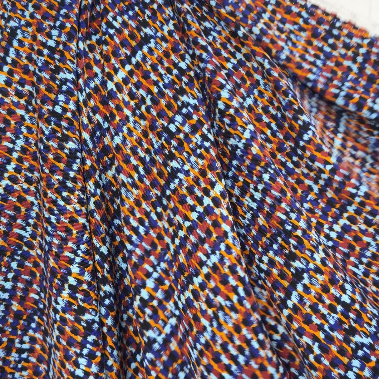 Signature Viscose Mosaic Blue Orange Abstract Dress Fabric Video