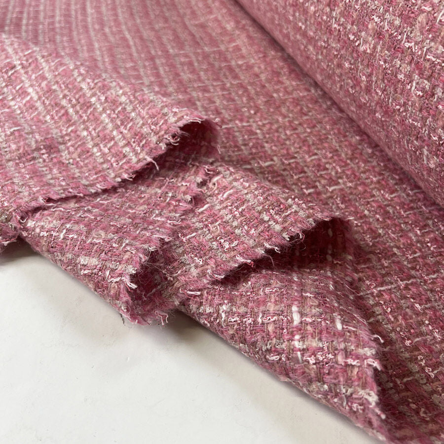 Princess Of Monaco Wool Polyester Mohair Pink White Check Coating Fabric Fold