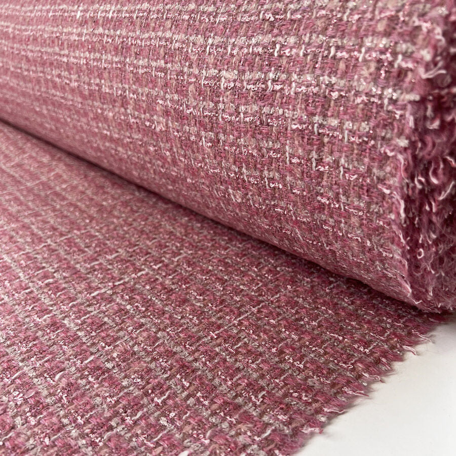 Princess Of Monaco Wool Polyester Mohair Pink White Check Coating Fabric Roll
