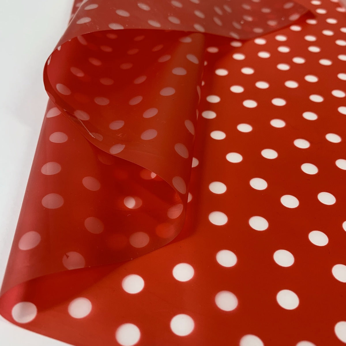 Printed Pu Polyurethane Polka Red Fabric Cu1