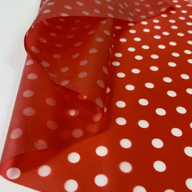 Printed Pu Polyurethane Polka Red Fabric Cu1