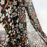 Printed Black Chiffon Polyester  Multicoloured Pink Orange Floral Drape 2