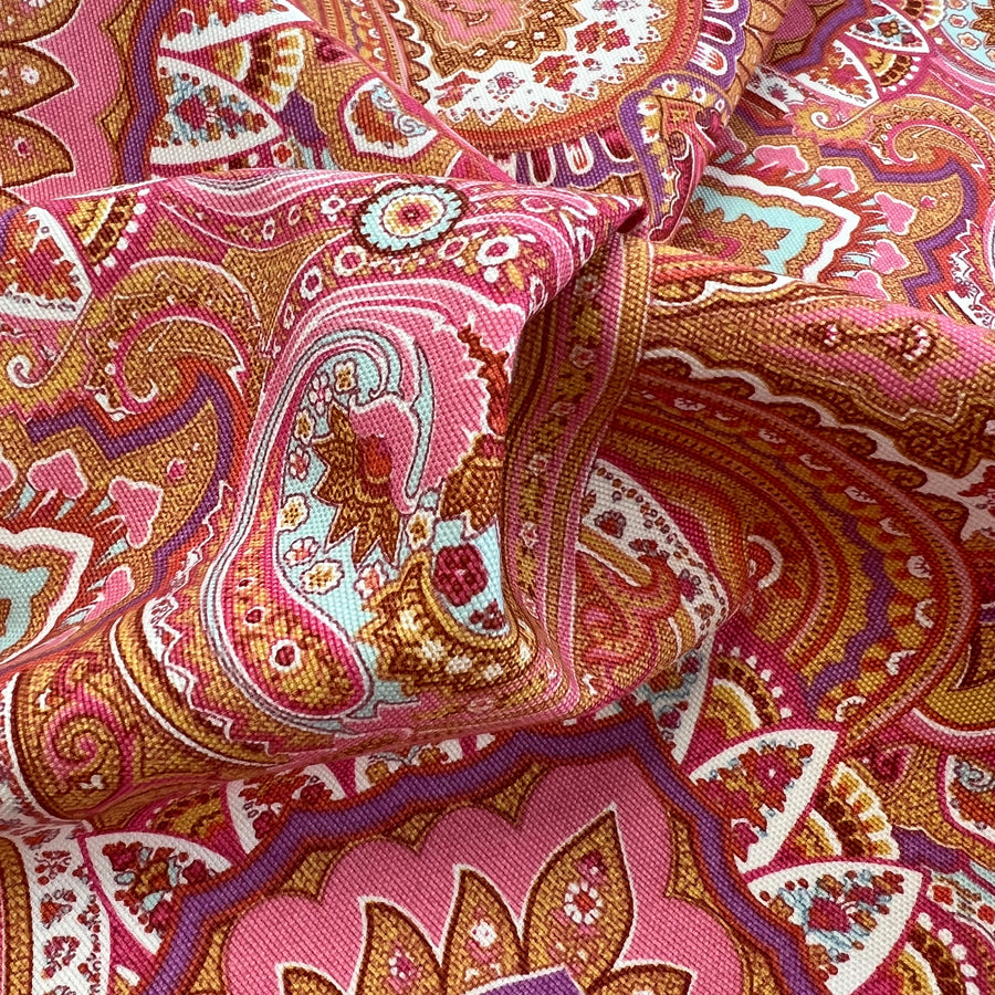 Printed Canvas Jo Pink Paisley Patterned Cotton Duck Fabric