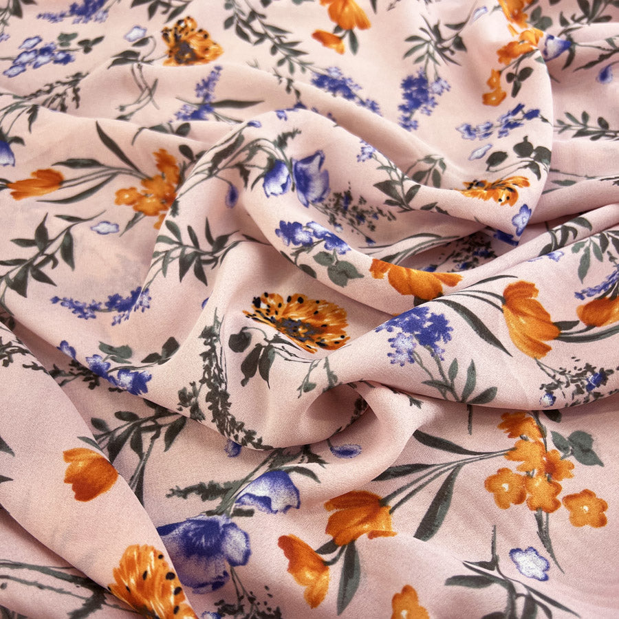 Printed Georgette Amy Pink Floral Polyester Dress Fabric