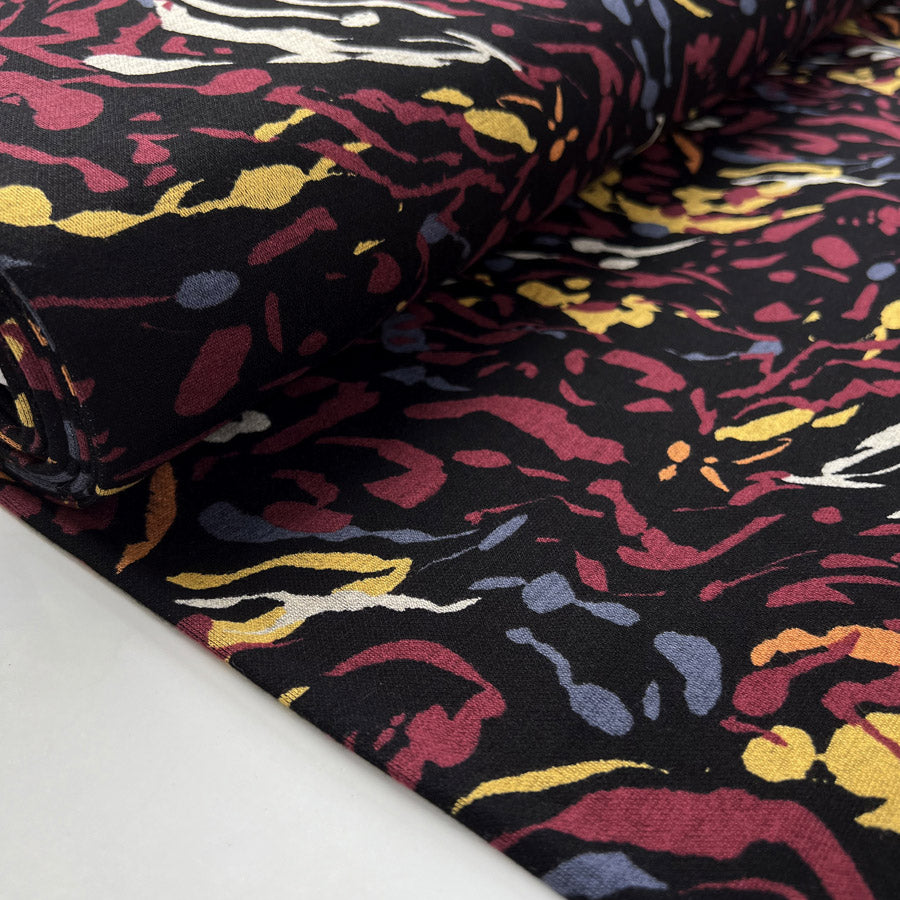Printed Ponte Lava Flow Red Black Polyester Viscose Abstract Print Dress Fabric Bolt