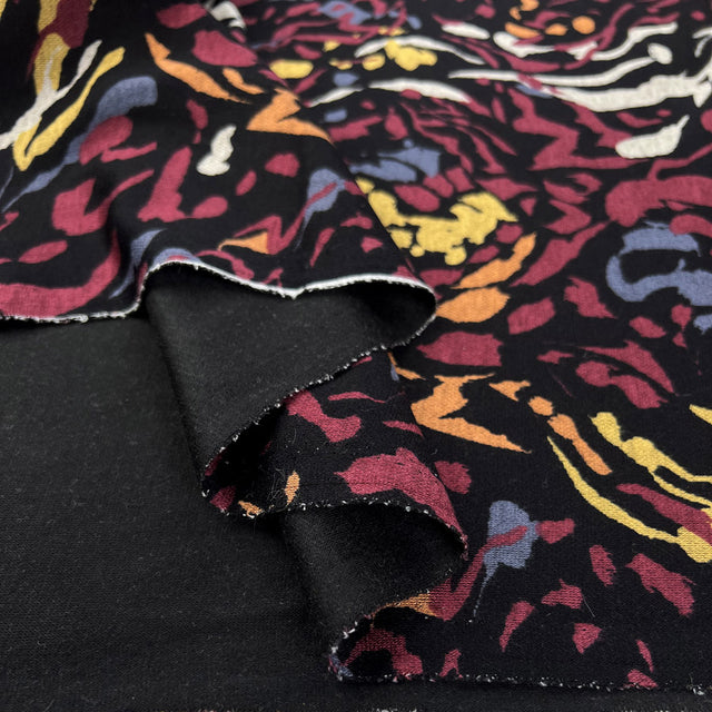 Printed Ponte Lava Flow Red Black Polyester Viscose Abstract Print Dress Fabric Fold