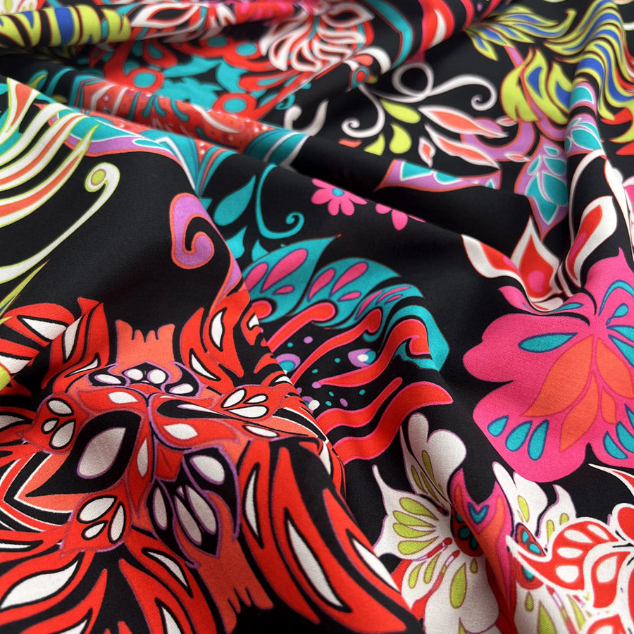 Printed Voile Lotus Neon Floral Cotton Rayon Printed Dress Fabric