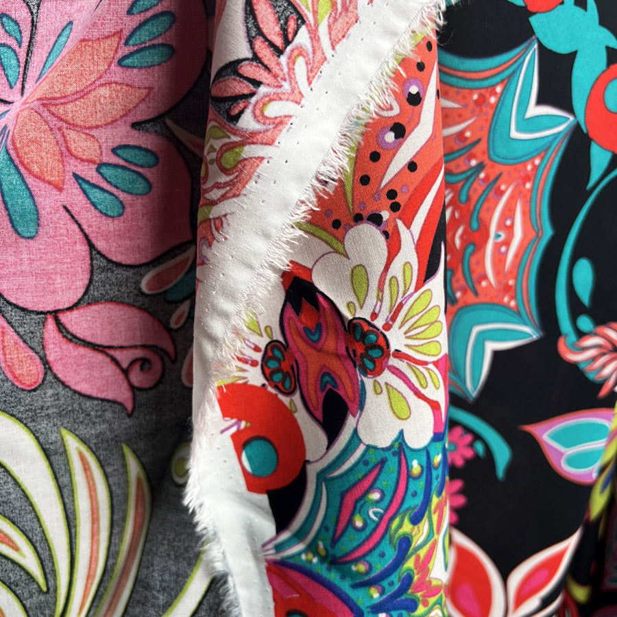 Printed Voile Lotus Neon Floral Cotton Rayon Printed Dress Fabric Fold