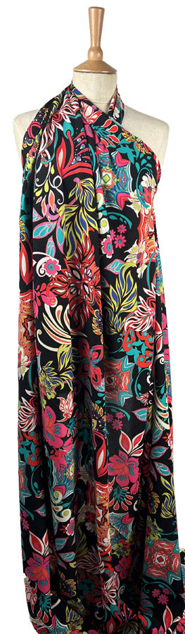 Printed Voile Lotus Neon Floral Cotton Rayon Printed Dress Fabric Mannequin