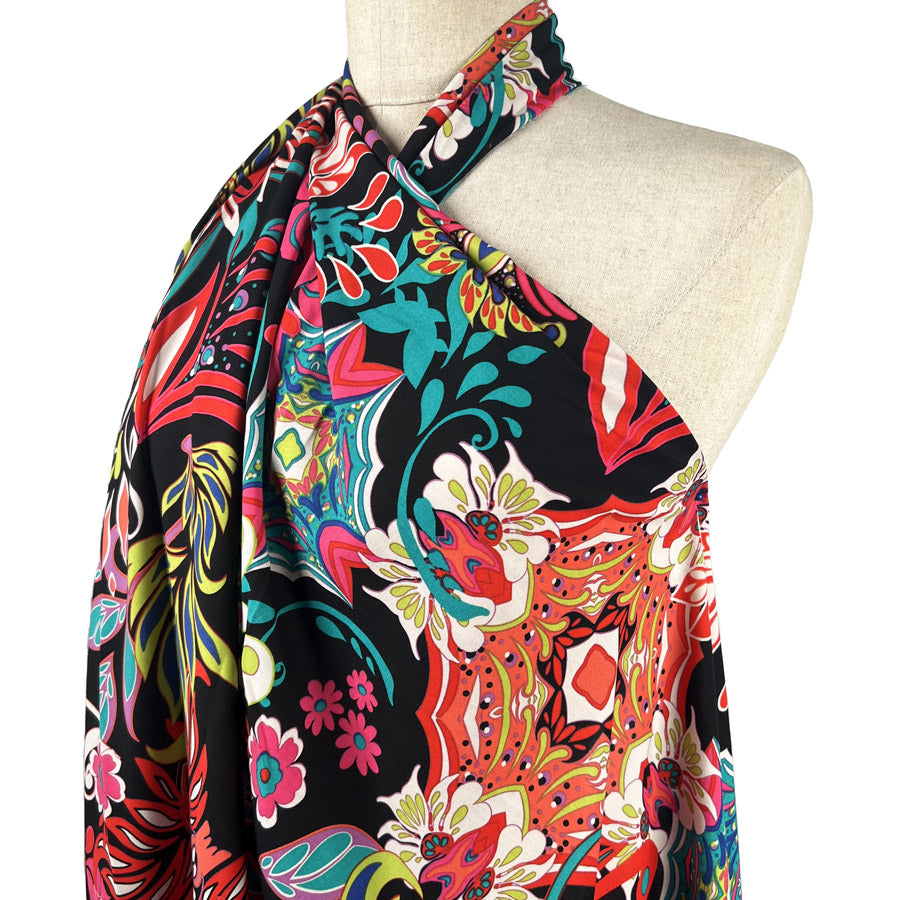 Printed Voile Lotus Neon Floral Cotton Rayon Printed Dress Fabric Side