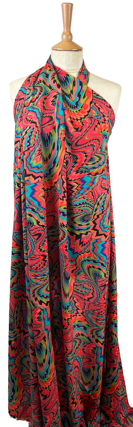 Printed Voile Tripping Red Cotton Rayon Multicoloured Paisley Woven Dress Fabric Mannequin