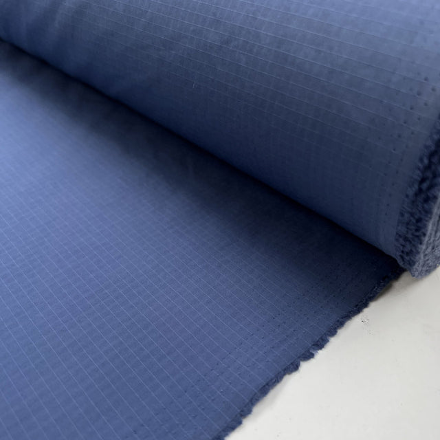 Proofed Nylon Cobalt Blue Square Check Pattern Water Resistant Coat Fabric Roll