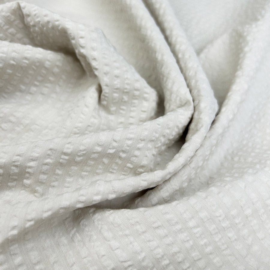 Proper Seersucker Beige Cotton Dress Fabric
