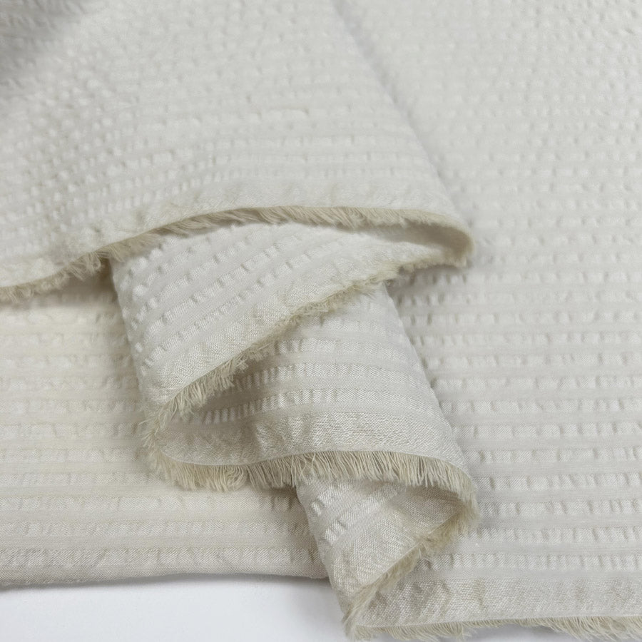 Proper Seersucker Beige Cotton Dress Fabric Fold