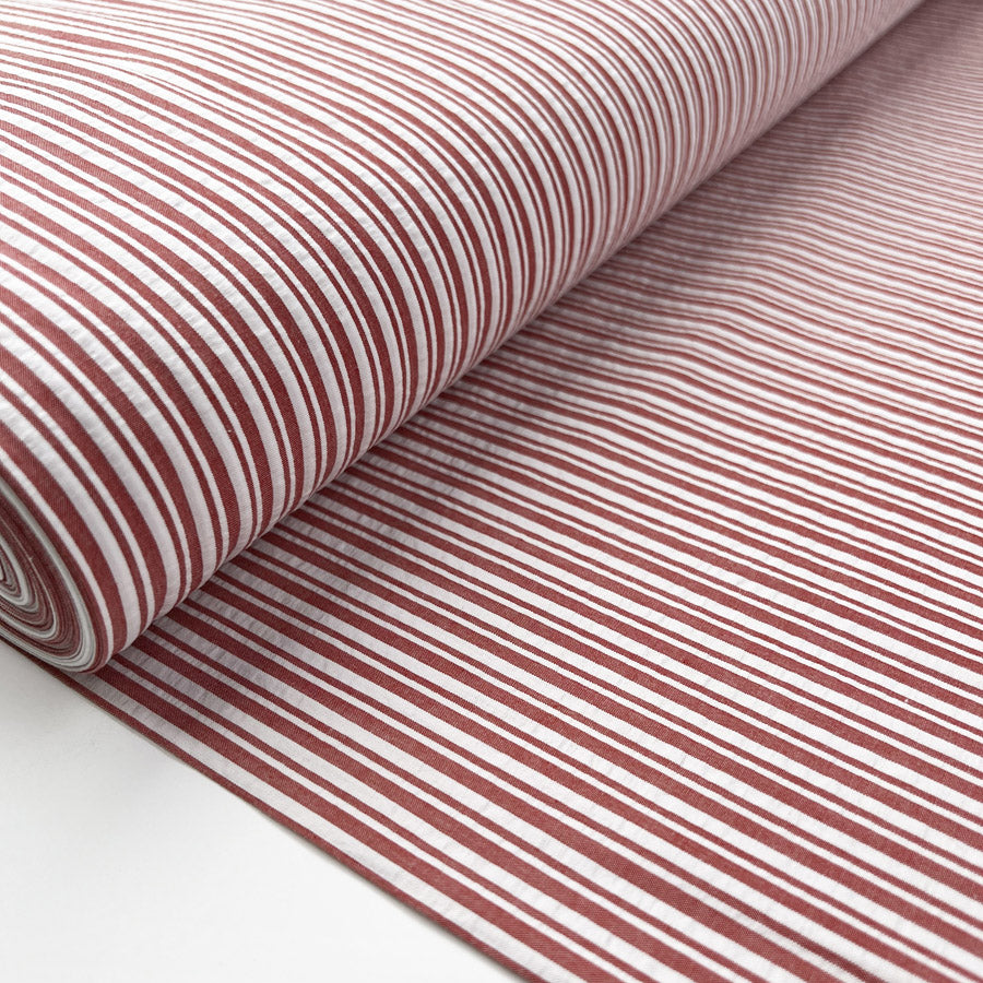 Proper Seersucker Red Stripe Cotton White Woven Dress Fabric Bolt
