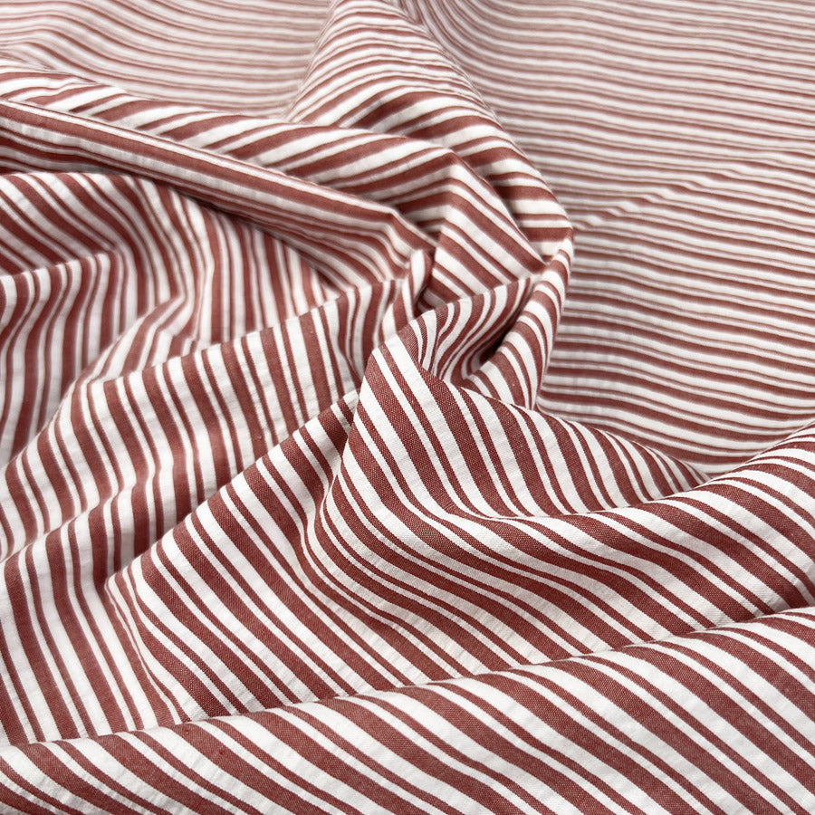 Proper Seersucker Red Stripe Cotton White Woven Dress Fabric
