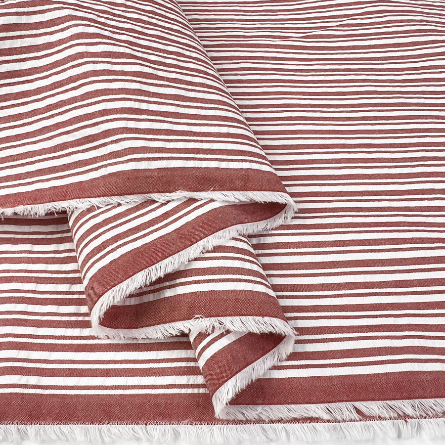 Proper Seersucker Red Stripe Cotton White Woven Dress Fabric Fold