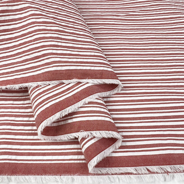 Proper Seersucker Red Stripe Cotton White Woven Dress Fabric Fold