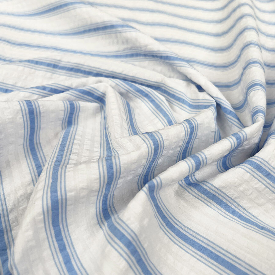 Proper Seersucker Summer Sky Stripe Cotton White Blue Puckered Dress Fabric Cu 88F2B470 B353 4Cc7 9A19 318D9103349E
