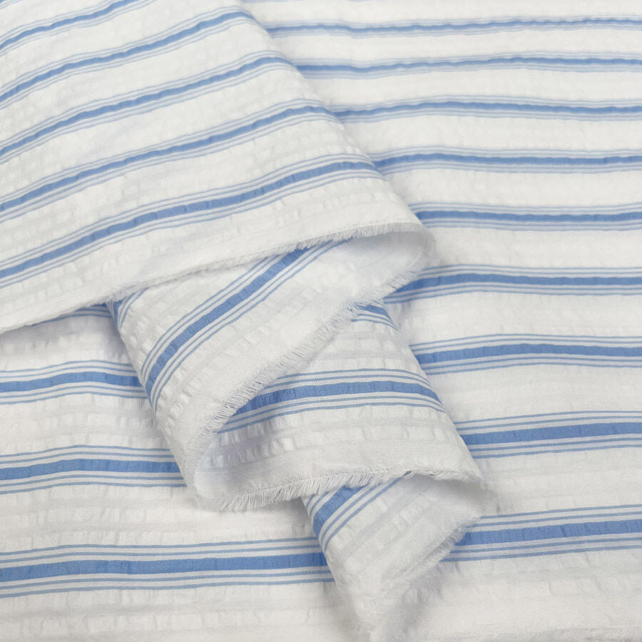 Proper Seersucker Summer Sky Stripe Cotton White Blue Puckered Dress Fabric Fold Eb3Fb485 6481 4359 8947 83460255A987