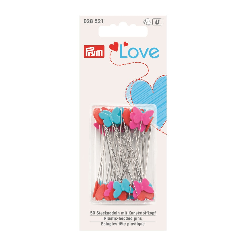Prym Love Hearts Butterflies Plasti Headed Pins In Box 028521