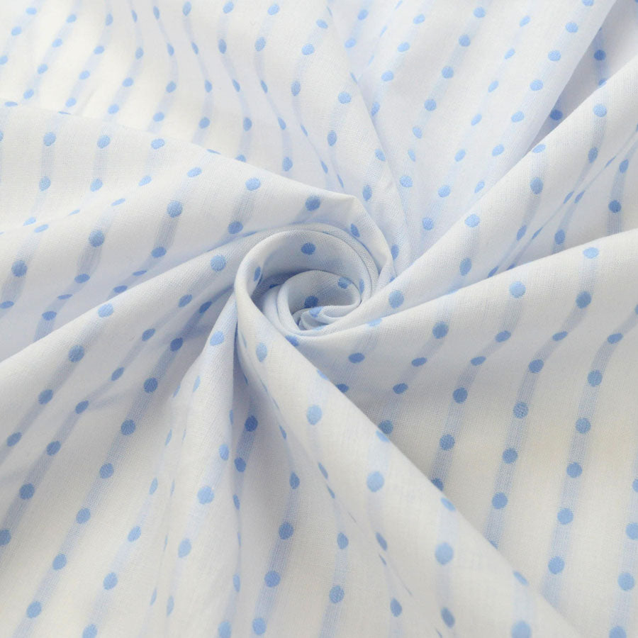 Puff Sleeves White Fine Cotton Lawn With Woven Satin Stripes Cud